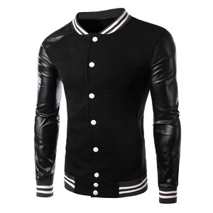 Chaqueta Varsity Gris para Hombre, de Lona, con Mangas de Lana Negra, Cuello Mao, Casual, de Invierno, Resistente al Viento, Transpirable, Corte Regular - Product Image 2