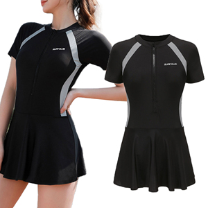 Women's <b>Modest</b> Swimsuit <b>Set</b> High Neck Short Sleeve Swim Dress with Skirt Athletic Training Bathing Suit Beachwear 2026 - Product Image 3