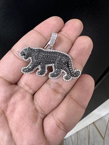 Pendentif Panthère Personnalisé Sertie de Diamants Moissanite VVS Noirs en Alliage Plaqué Argent Micro-Pavé, Breloque Hip Hop Unisexe, Bijou Cadeau - Product Image 4