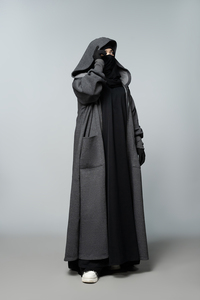 Abaya con capucha de forro polar grueso y piel sintética, con cremallera metálica, manga tres cuartos, largo hasta la rodilla, cálida, modesta, islámica, antiestática para mujer - Product Image 5