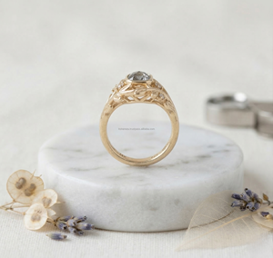 Anillo de Diamante Natural Salt Pepper Diamond Kite, Joyería de Compromiso Rústica de Lujo, Certificado GIA, Diseño de Herencia Nupcial - Product Image 2