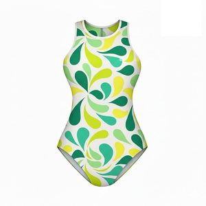 Traje de Baño de Una Pieza con Bloques de Color Blanco y Negro, Corte Alto, Secado Rápido, Estampado Frontal - Product Image 5