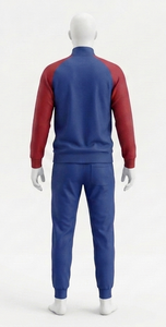 Survêtement zippé pour homme, bleu et rouge, à blocs de couleur, avec manches raglan, coupe classique, veste sportive tricotée à col montant, idéal pour l'automne - Product Image 3