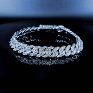 Luxury Iced Out 925 Sterling <b>Silver</b> Moissanite Cuban Link Hip Hop Miami Chain Bracelet <b>for</b> <b>Men</b> - Product Image 2