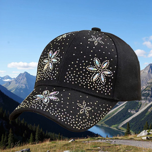 Shiny Rhinestone Bling England Style Baseball Cap Sparkle Ponycap Trucker <b>Hat</b> Breathable <b>Waterproof</b> Polyester Cotton Summer - Product Image 4