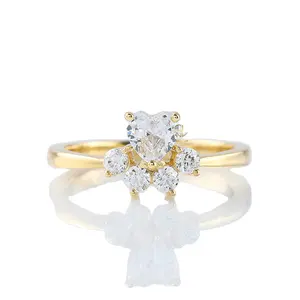 Nieuw Binnen 14K Massief Gouden Hartvorm Moissanite Kat Poot Vorm Ring Stijlvolle Moissanite Solitaire Diamanten Ring