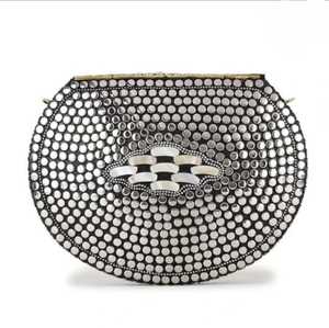 Circular Silver-Plated Zinc Alloy Clutch <b>Bag</b> With Mother Of Pearl Inlay And <b>Studs</b> Fashion Handbag - Product Image 5
