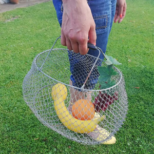 Vintage Metal Wire Basket – <b>Collapsible</b> Picnic Shopping Bag - Product Image 1