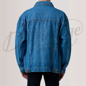 Veste en jean bleu moyen sur mesure pour homme, coupe ample et oversize, délavage vintage, en coton, style streetwear décontracté - Product Image 3