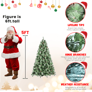 Sapin de Noël Artificiel Haut de Gamme 1,5 m (5ft) 694PVC/Aiguilles Rigides Mixtes avec Cône de Pin et Base Pliante à Charnières Vert pour les Fêtes - Product Image 2