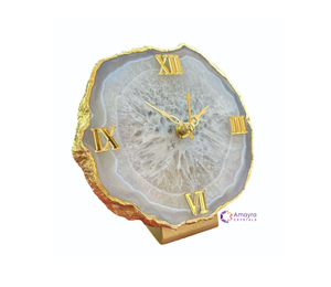 Natural Agate <b>White</b> Gemstone Coaster <b>Clock</b> Crystal Slices Golden Border Plated Polished Circle Waterproof Home Decor Gujarat - Product Image 1