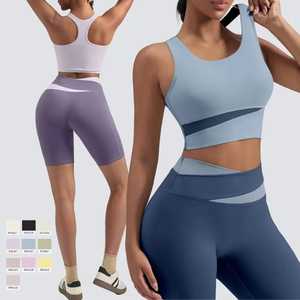 Womens Seamless <b>Racer</b> <b>Back</b> High Support Sports Bra Medium for Crop <b>Top</b> Quick Dry Spandex Wide Elastic Band Two-Tone - Product Image 3