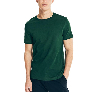 T-shirt Homme Vert Forêt Col Rond Manches Courtes 100% Coton Doux Uni Coupe Slim Décontracté Vente en Gros - Product Image 1