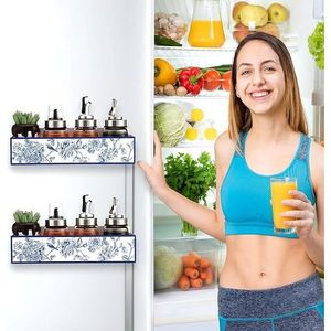 Set di 2 Portaspezie Magnetici con Motivo Floreale e Uccelli, Cestello Magnetico in Metallo per Frigorifero, Organizzatore per Condimenti - Product Image 3