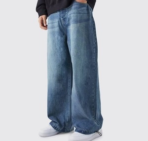 Jeans de Mezclilla Holgados Vintage Personalizados para Hombre, Jeans de Mezclilla Apilados de Alta Calidad, Jeans Holgados de Mezclilla para Hombre con Logotipo - Product Image 4