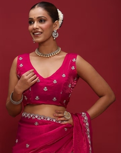 KV Women's Silk <b>Satin</b> Pink Embellished Modern Designer Saree with Unstitched <b>Blouse</b> for Party - Product Image 4