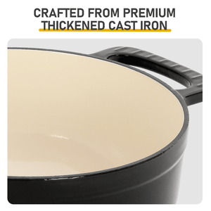 Pentola Olandese in Ghisa da 6QT con Smalto Nero, per Cucina su Fornello, e 2 Guanti in Silicone Resistenti al Calore per Campeggio, Coperchio Incluso - Product Image 6