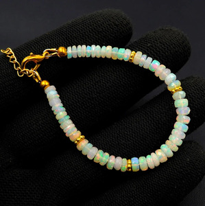Natural Ethiopian Opal <b>Beads</b> <b>Bracelet</b>, Multi Fire Roundel, Natural Gemstone Jewelry - Product Image 4