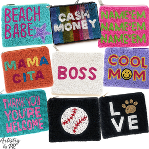 Boutique Living My Best Life Monedero de cuentas, Bolso de mano de lentejuelas y cuentas de semillas hecho a mano, Bolsa de regalo motivacional al por mayor - Product Image 1