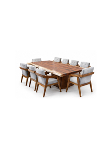 Table à manger rectangulaire moderne en bois massif avec 6 chaises rembourrées, design mi-siècle, ensemble de meubles pour la maison - Product Image 3