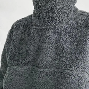 Sweat-shirt d'hiver noir coupe oversize pour homme, en polaire et sherpa, avec capuche cagoule zippée, coupe-vent, style urbain - Product Image 6