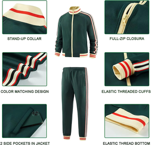 Ensemble de survêtement unisexe de haute qualité en polyester et coton, vêtements de sport décontractés, survêtement de jogging à fermeture éclair intégrale, ensemble de survêtement de sport pour l'entraînement - Product Image 6