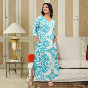 Vestido Maxi Casual de Rayón Satinado para Mujer, Corte en A, con Estampado Geométrico - Product Image 2