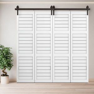 80\" Bi-Folding Black Sliding Barn Door Hardware Kit with J Shape Roller Quiet Smooth Operation [Doors Not Included] - Product Image 3