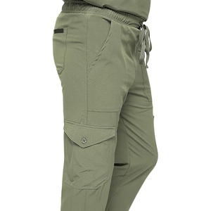 Conjunto de uniformes médicos para hombre, top negro con cuello en V y pantalones con bolsillos, uniforme de hospital, tela elástica de algodón y poliéster, detección de agujas - Product Image 5