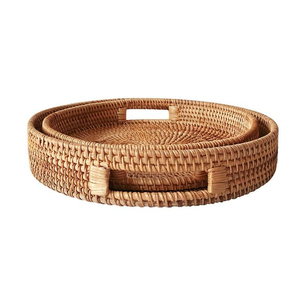 Hand-Woven Luxury Rattan Rectangular Serving <b>Tray</b> with Handles Decorative Wicker <b>Tray</b> for Coffee <b>Table</b> and Home Decor Organizing - Product Image 5