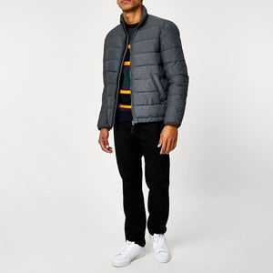 Chaqueta Acolchada Gris Oscuro para Hombre, Cuello Alto, Cierre de Cremallera, Resistente al Viento, Informal, para Invierno, Corte Ajustado, Relleno de Poliéster, Largo Regular - Product Image 1