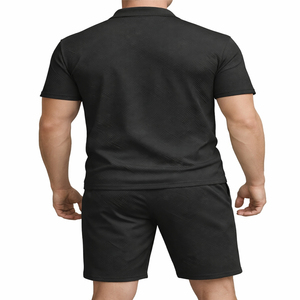 Light Weight 100% Cotton Breathable <b>Knitted</b> Solid Men's Summer Street Style Suits Two Piece Golf Polo Shirts and Shorts <b>Set</b> - Product Image 3