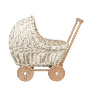 Poussette de poupée vintage en rotin de haute qualité, chariot de poupée, jouet d'imitation pour enfants, vente en gros à prix abordable - Product Image 1