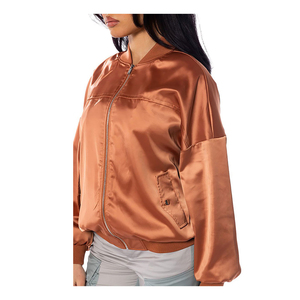 Women's Satin <b>Bomber</b> <b>Jacket</b> Sheep Skin Chains Solid Custom Logo Waterproof Breathable Embroidery Eco-Friendly High Quality - Product Image 2
