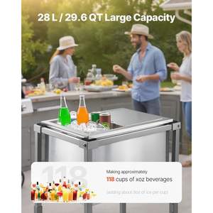 Rolling Ice Chest Cooler Cart 18"L X12"W X14.5"H <b>Stainless</b> <b>Steel</b> 29.6 Quart Outdoor Stand Cooler Trolley Sliding Lid Model - Product Image 2