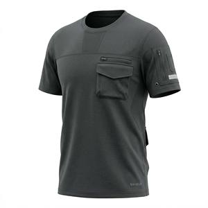 Camiseta Deportiva Táctica de Punto para Hombre, Estilo Techwear, Talla Grande, Color Gris Oscuro, Absorbente de Humedad, Algodón, Manga Corta, para Entrenamiento al Aire Libre - Product Image 1
