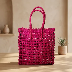 Sac fourre-tout rectangulaire en herbe de Sabai fait main, écologique, imperméable, tissé avec un design artisanal traditionnel - Product Image 5