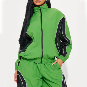 Survêtement coupe-vent léger de qualité supérieure, entièrement zippé, 100 % nylon, coupe courte, personnalisable, grandes tailles, color block, pour femme - Product Image 2
