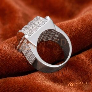 Iced Out Tiered Square <b>Ring</b> in 925 Sterling <b>Silver</b> – Vertical Row Statement Band <b>Men</b>’s <b>Silver</b> Multi-Row Bust Down <b>Ring</b> - Product Image 4