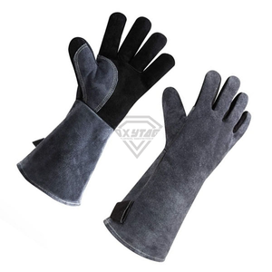 Heavy Duty Split Cowhide Leather Welding <b>Gloves</b> Heat Resistant <b>Long</b> Sleeve Industrial Safety Protective Work <b>Gloves</b> Grey Black - Product Image 3