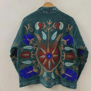 Veste en velours brodée bohème à manches longues, col châle, motif floral, grande taille, vêtements d'automne pour femmes - Product Image 2