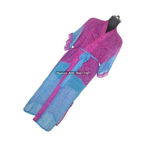KL005 Collection Automne/Hiver 2026 Kimono Sari Vintage pour Femme en Soie Poly Mélangée, Longueur Intégrale, Manches Longues, Séchage Rapide, Tenue Décontractée - Product Image 5