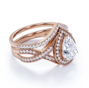 Vintage Milgrain 1.75 Carat Pear Shape Moissanite Engagement <b>Ring</b> <b>Set</b> in Platinum Plated <b>Sterling</b> <b>Silver</b> Luxury - Product Image 5