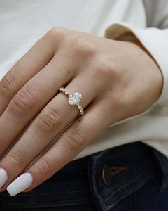 Oval Cut 2 CT Lab Diamond Ring 14K Yellow Gold Solitaire Engagement Ring Floating Accent Stones Modern Bridal Anniversary Ring - Product Image 6