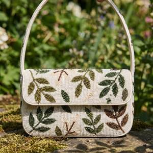 Sac à bandoulière artisanal personnalisé en perles de rocaille, motif feuille de palmier et papaye tropicale, pochette de soirée pour la plage d'été, vente en gros d'usine - Product Image 3