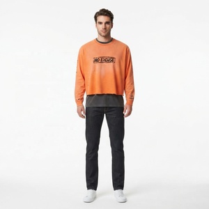 Sweat-shirt à col rond surdimensionné pour homme, couleur orange, imprimé « No Excuse », pull décontracté, tricot en coton, manches longues, automne - Product Image 1