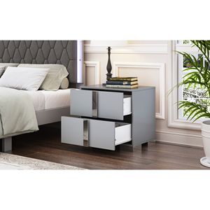 Elegante Comodino Grigio con Piedini in Metallo e Specchio, 2 Cassetti per Camera da Letto e Soggiorno - Product Image 3