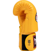 Guantes de Boxeo Sanda de Piel de Vacuno Auténtica Hechos a Mano Twins Muay Thai con Cierre de Gancho y Bucle y Logotipo Personalizado - Amarillo