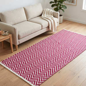 Modern Chevron Pattern Floor Rug 5x10 Rectangle Flat Weave Stain Resistant Living Room Rug Pink White Handwoven Cotton Area Rug - Product Image 1