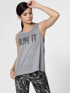 Débardeur gris sans manches pour femme, imprimé Run It, col rond, veste de sport respirante en tissu tricoté - Product Image 1
